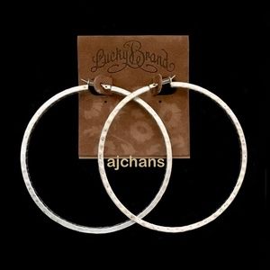 Lucky Brand Silver Tone Hammered Hoop Earrings